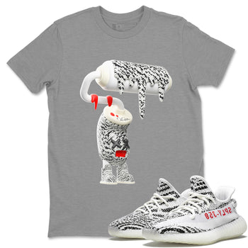 Yeezy 350 Zebra Sneaker Match Tees 3D Paint Roller Sneaker Tees Yeezy Boost 350 V2 Zebra Sneaker Release Tees Unisex Shirts Heather Grey 1