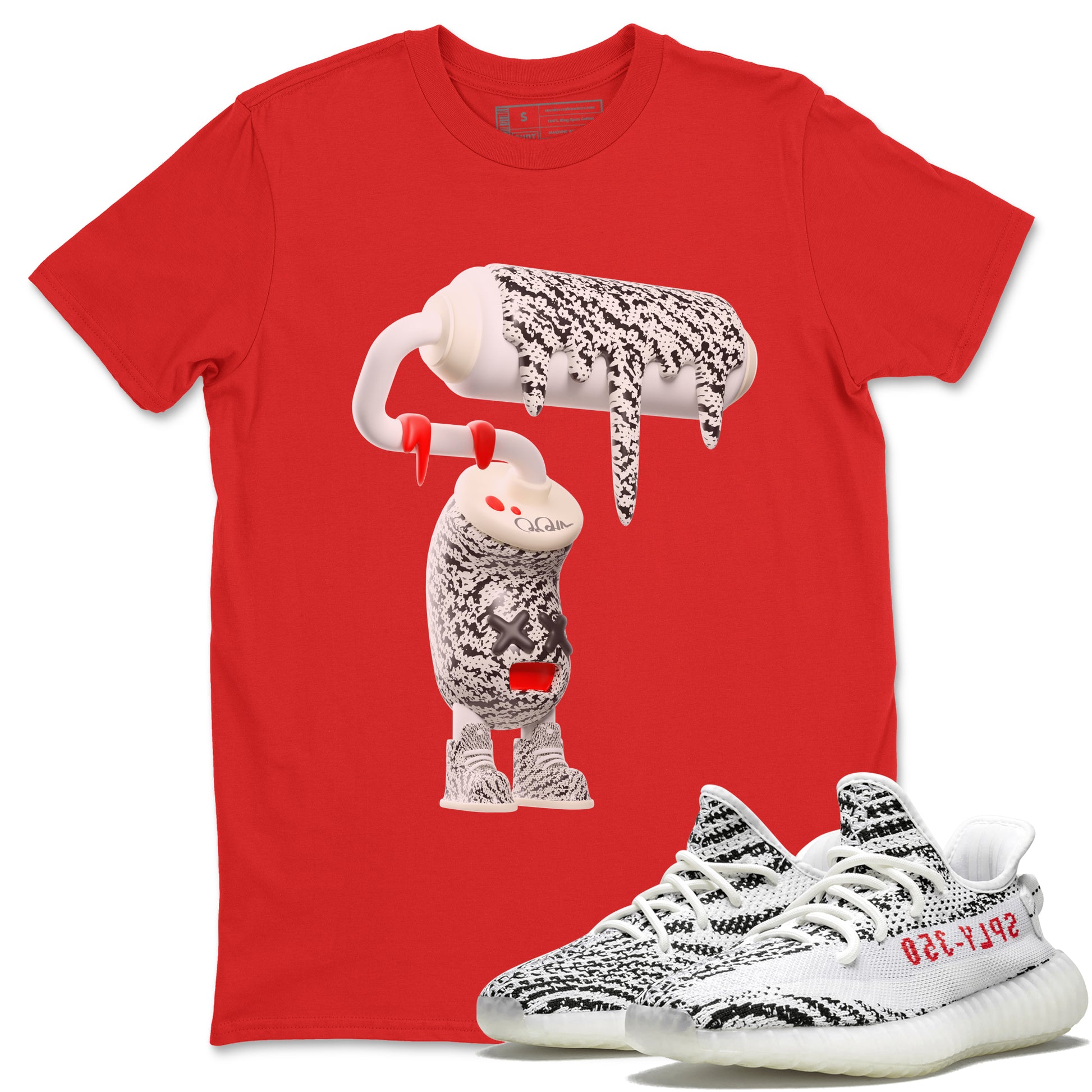 Yeezy 350 Zebra Sneaker Match Tees 3D Paint Roller Sneaker Tees Yeezy Boost 350 V2 Zebra Sneaker Release Tees Unisex Shirts Red 1