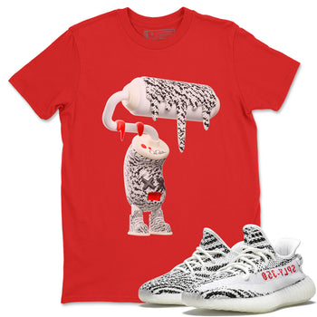Yeezy 350 Zebra Sneaker Match Tees 3D Paint Roller Sneaker Tees Yeezy Boost 350 V2 Zebra Sneaker Release Tees Unisex Shirts Red 1