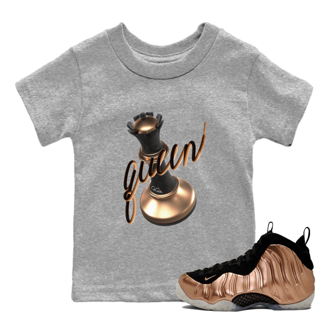 Foams One Metallic Copper shirts to match jordans 3D Queen sneaker match tees Air Foamposite One Metallic Copper match shoes to clothes SNRT Sneaker Tees Youth Baby Heather Grey 1 tee
