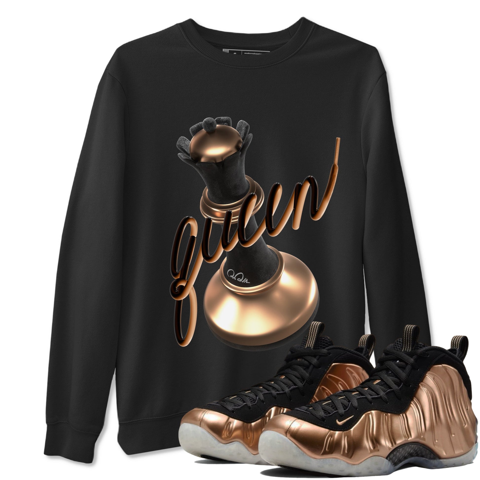 Foams One Metallic Copper shirts to match jordans 3D Queen sneaker match tees Air Foamposite One Metallic Copper match shoes to clothes SNRT Sneaker Tees unisex cotton Black 1 shirts