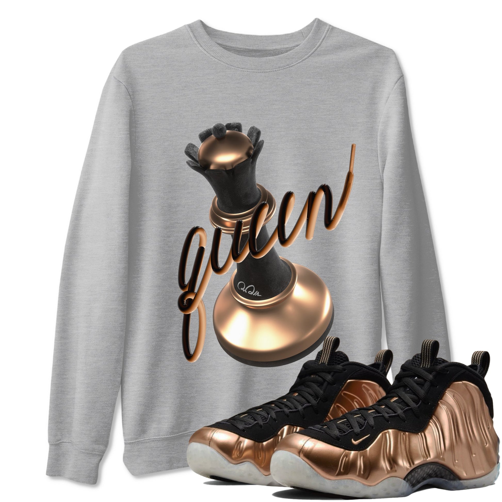 Foams One Metallic Copper shirts to match jordans 3D Queen sneaker match tees Air Foamposite One Metallic Copper match shoes to clothes SNRT Sneaker Tees unisex cotton Heather Grey 1 shirts