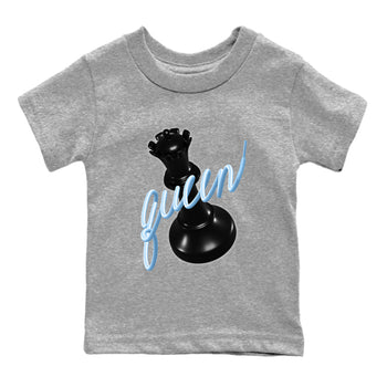 3D Queen baby and kids t-shirt crafted for little sneakerheads to shine with the Air Foamposite One Psychic Blue sneakers, displayed in Heather Grey 2.