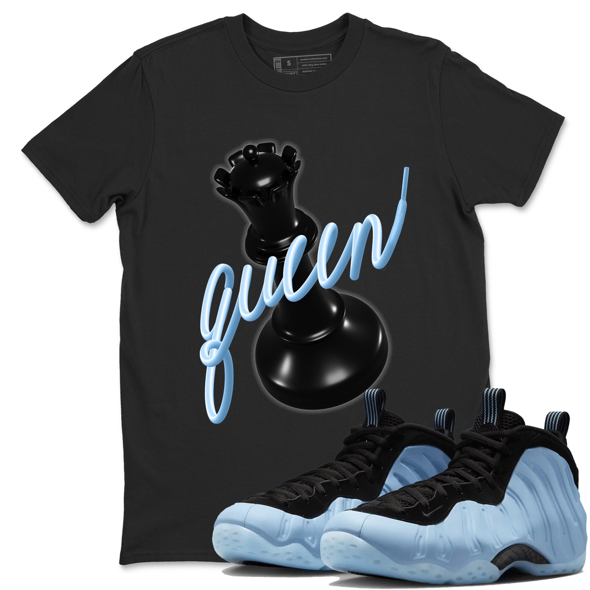 3D Queen sneaker match t-shirt styled to complete your fit with the Air Foamposite One Psychic Blue sneakers, shown in Black 1.