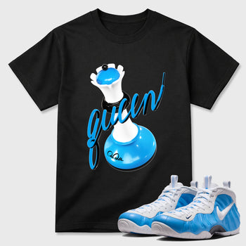 Best Sneakerfit Graphic Tee. Graphic Outfits. Sneaker Tees To Match Air Foamposite Pro University Blue Sneakers – 3D Queen Tee Black 1