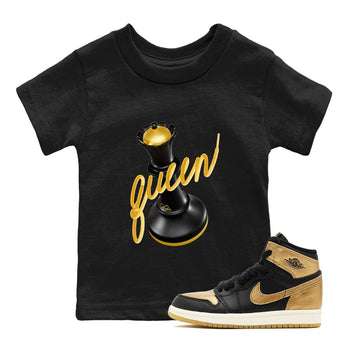 1s Black Metallic Gold shirts to match jordans 3D Queen sneaker match tees Air Jordan 1 Black Metallic Gold SNRT Sneaker Tees streetwear brand Baby and Youth Black 1 cotton tee