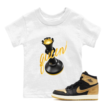 1s Black Metallic Gold shirts to match jordans 3D Queen sneaker match tees Air Jordan 1 Black Metallic Gold SNRT Sneaker Tees streetwear brand Baby and Youth White 1 cotton tee