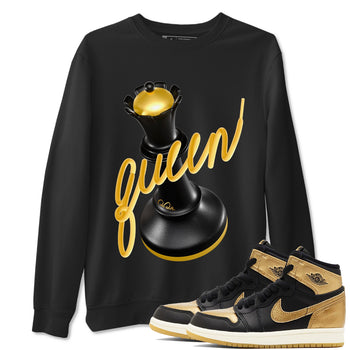 1s Black Metallic Gold shirts to match jordans 3D Queen sneaker match tees Air Jordan 1 Black Metallic Gold SNRT Sneaker Tees streetwear brand Black 1 unisex cotton tee