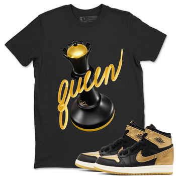 1s Black Metallic Gold shirts to match jordans 3D Queen sneaker match tees Air Jordan 1 Black Metallic Gold SNRT Sneaker Tees streetwear brand Black 1 unisex cotton tee