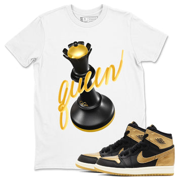 1s Black Metallic Gold shirts to match jordans 3D Queen sneaker match tees Air Jordan 1 Black Metallic Gold SNRT Sneaker Tees streetwear brand White 1 unisex cotton tee