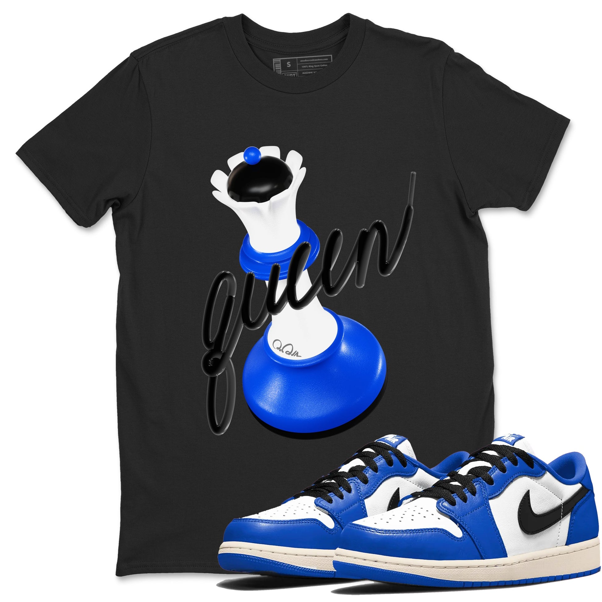 AJ1 Game Royal shirt to match jordans 3D Queen sneaker tees Air Jordan 1 Game Royal SNRT Sneaker Release Tees unisex cotton Black 1 crew neck shirt