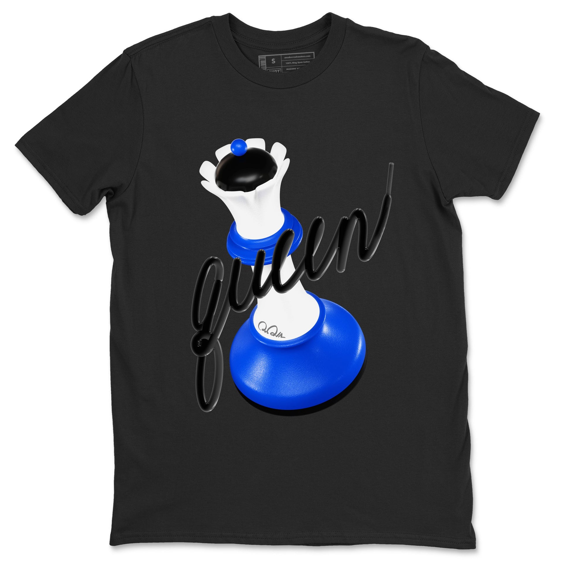 AJ1 Game Royal shirt to match jordans 3D Queen sneaker tees Air Jordan 1 Game Royal SNRT Sneaker Release Tees unisex cotton Black 2 crew neck shirt