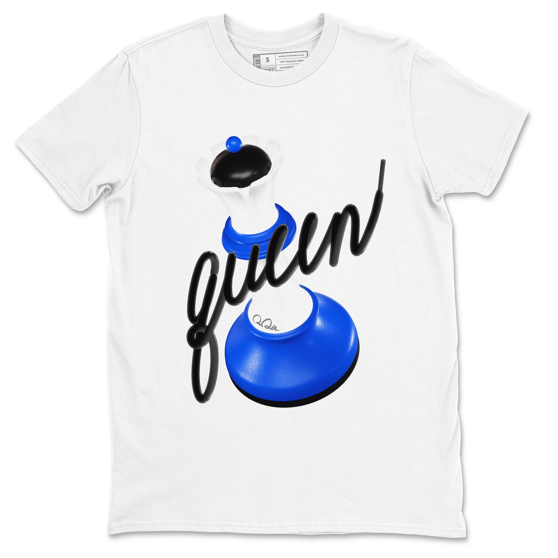 AJ1 Game Royal shirt to match jordans 3D Queen sneaker tees Air Jordan 1 Game Royal SNRT Sneaker Release Tees unisex cotton White 2 crew neck shirt