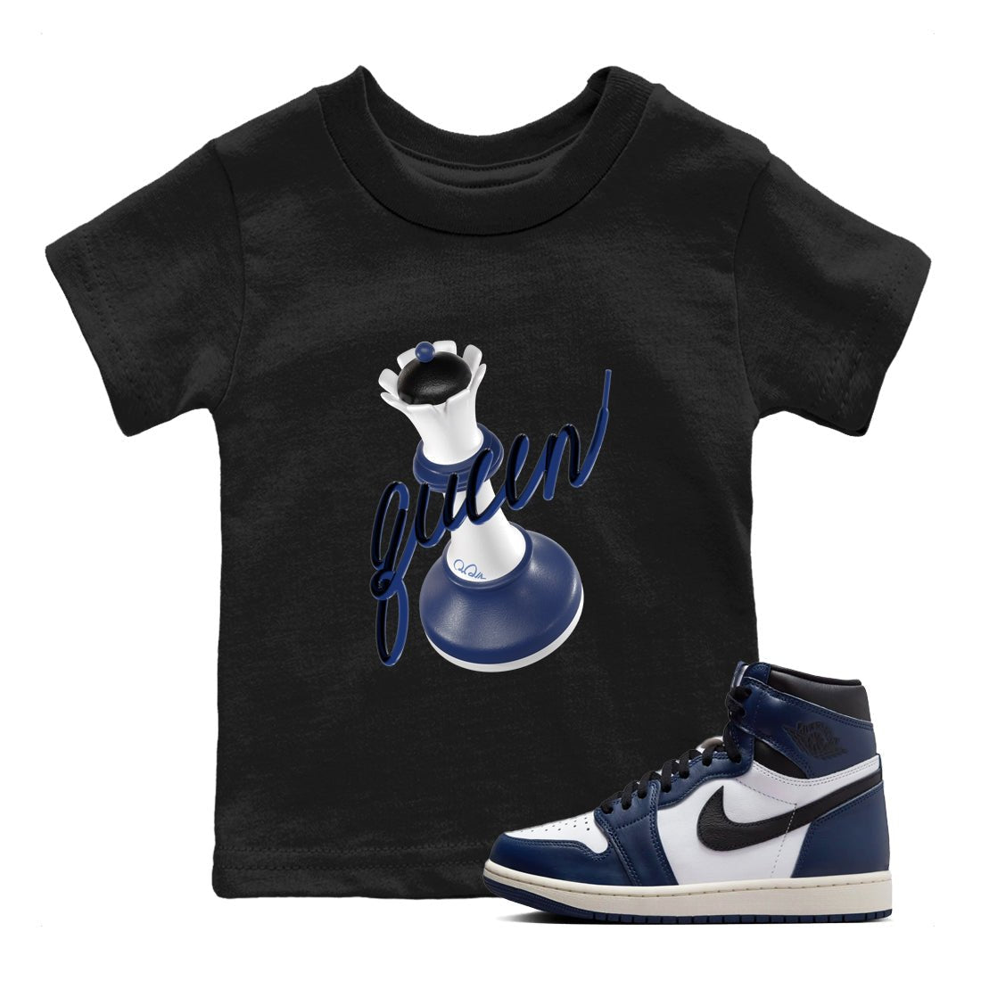 1s Midnight Navy shirts to match jordans 3D Queen sneaker match tees Air Jordan 1 Midnight Navy match shoes to clothes SNRT Sneaker Tees Youth Baby Black 1 tee