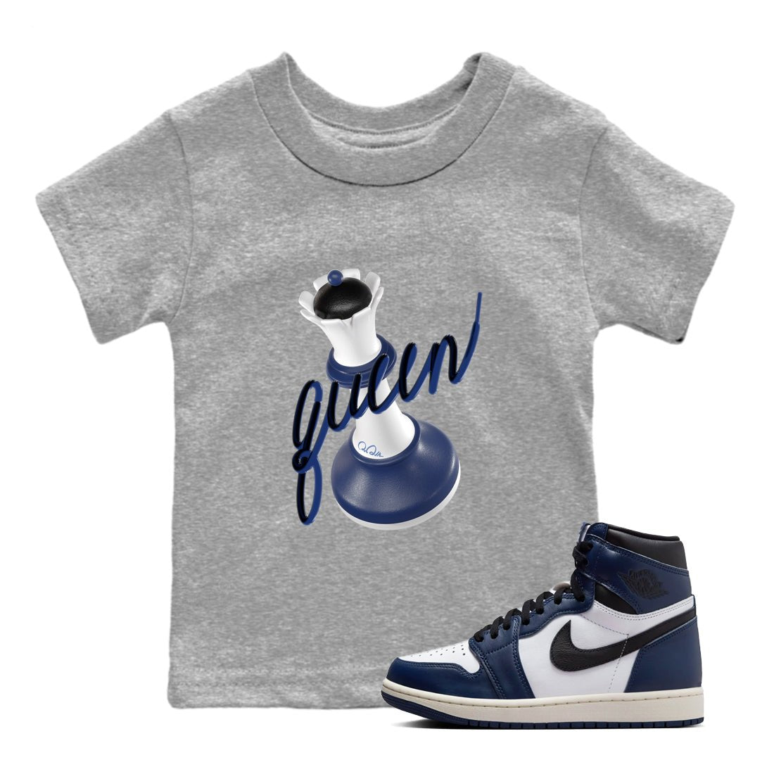 1s Midnight Navy shirts to match jordans 3D Queen sneaker match tees Air Jordan 1 Midnight Navy match shoes to clothes SNRT Sneaker Tees Youth Baby Heather Grey 1 tee