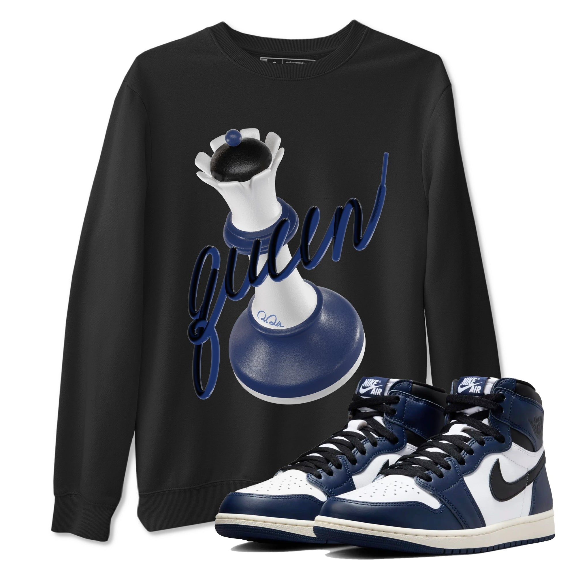 1s Midnight Navy shirts to match jordans 3D Queen sneaker match tees Air Jordan 1 Midnight Navy match shoes to clothes SNRT Sneaker Tees unisex cotton Black 1 shirts