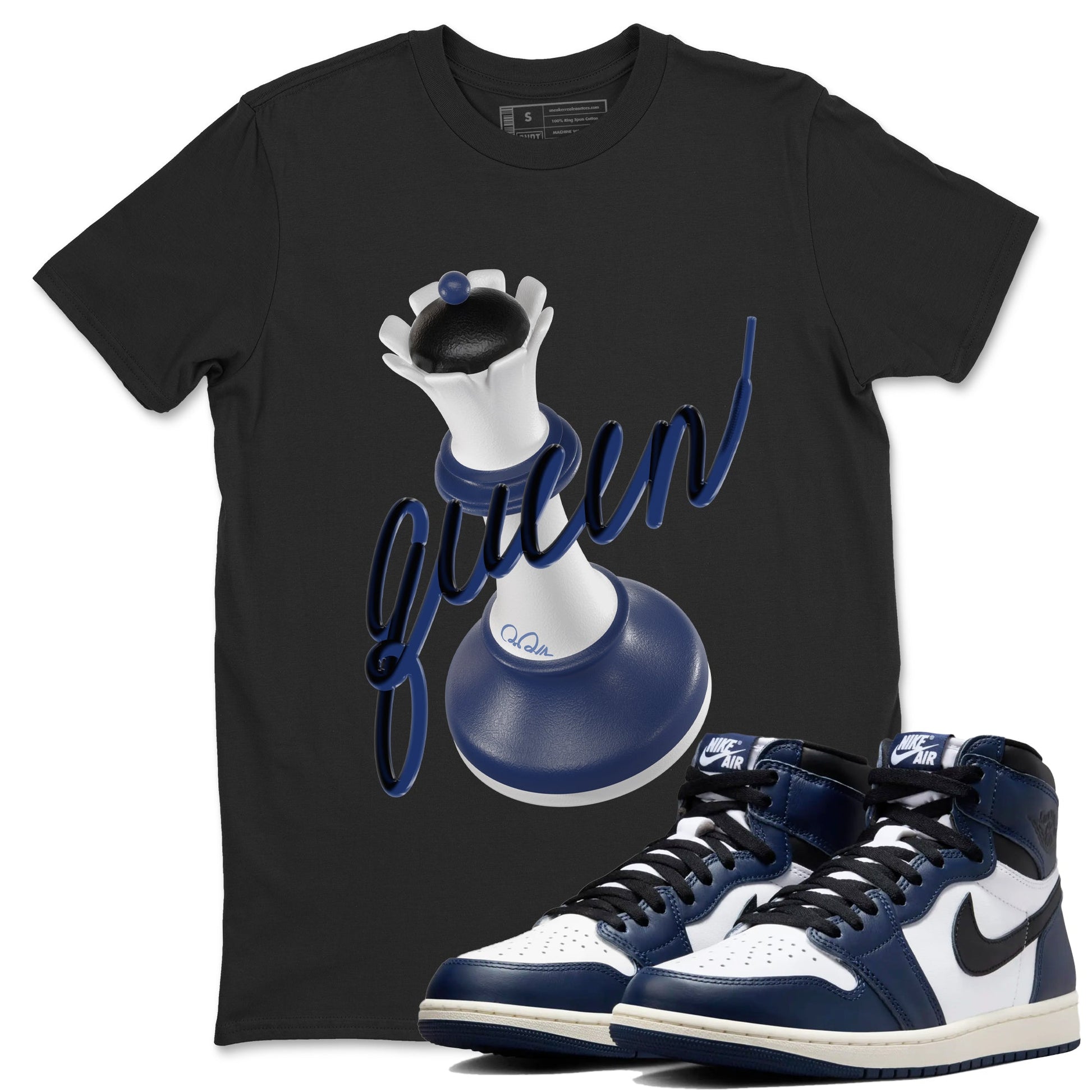 1s Midnight Navy shirts to match jordans 3D Queen sneaker match tees Air Jordan 1 Midnight Navy match shoes to clothes SNRT Sneaker Tees unisex cotton Black 1 shirts