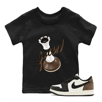 1s Low OG Mocha shirts to match jordans 3D Queen sneaker match tees Air Jordan 1 Mocha match shoes to clothes SNRT Sneaker Tees Youth Baby Black 1 tee