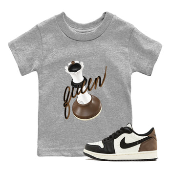 1s Low OG Mocha shirts to match jordans 3D Queen sneaker match tees Air Jordan 1 Mocha match shoes to clothes SNRT Sneaker Tees Youth Baby Heather Grey 1 tee
