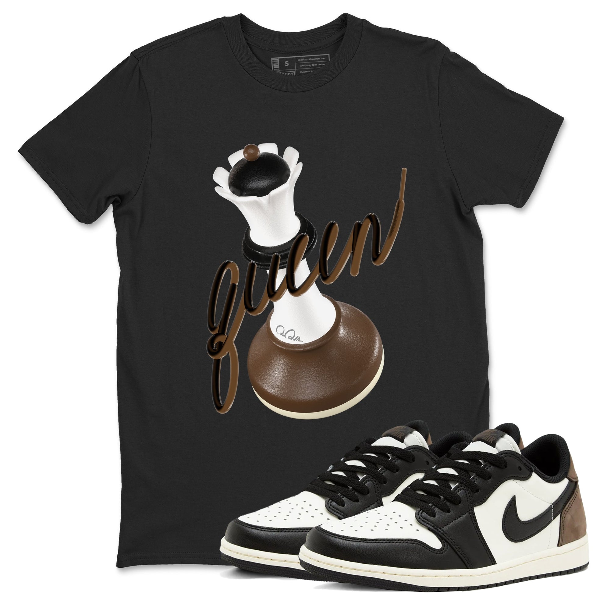 1s Low OG Mocha shirts to match jordans 3D Queen sneaker match tees Air Jordan 1 Mocha match shoes to clothes SNRT Sneaker Tees unisex cotton Black 1 shirts