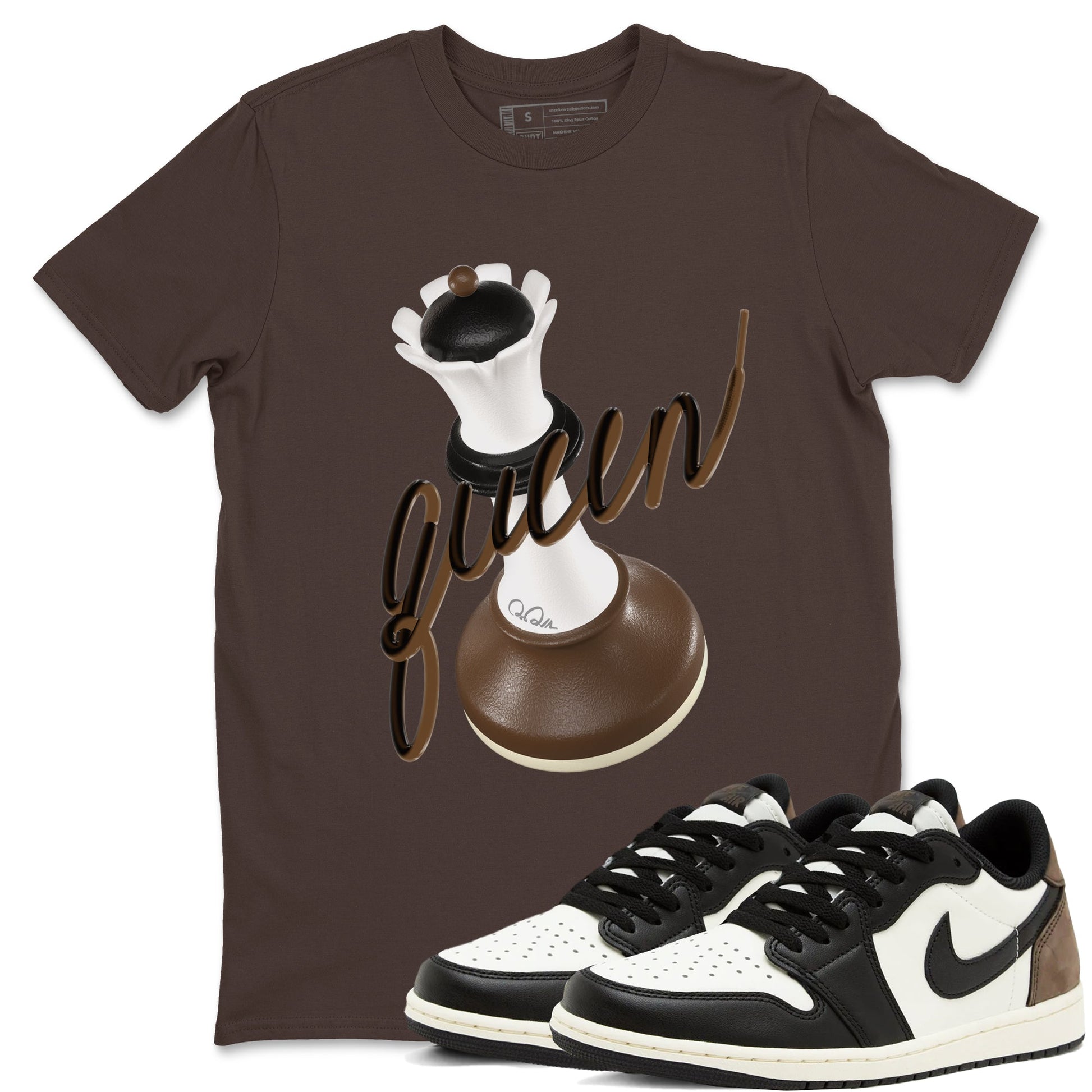 1s Low OG Mocha shirts to match jordans 3D Queen sneaker match tees Air Jordan 1 Mocha match shoes to clothes SNRT Sneaker Tees unisex cotton Dark Chocolate 1 shirts