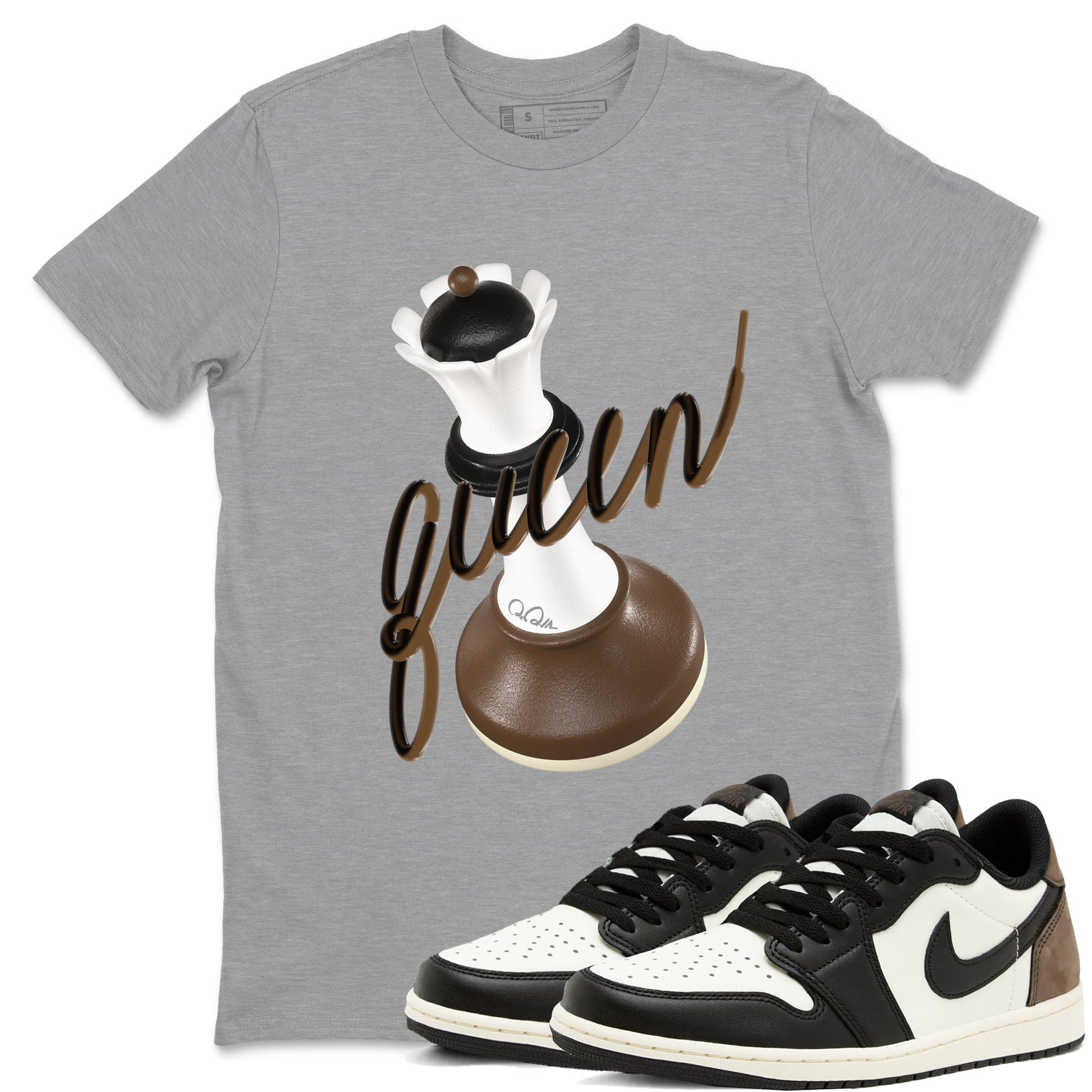 1s Low OG Mocha shirts to match jordans 3D Queen sneaker match tees Air Jordan 1 Mocha match shoes to clothes SNRT Sneaker Tees unisex cotton Heather Grey 1 shirts