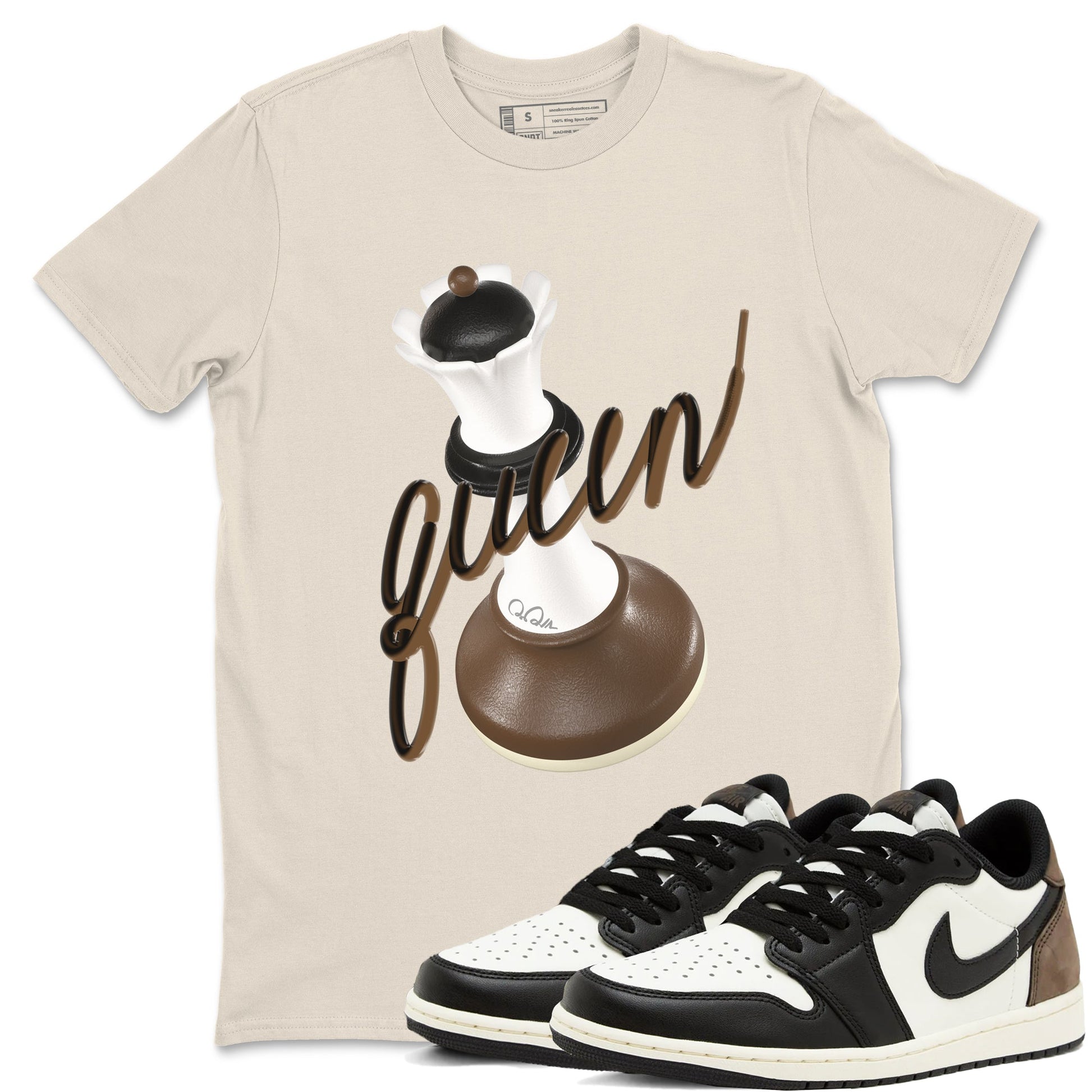 1s Low OG Mocha shirts to match jordans 3D Queen sneaker match tees Air Jordan 1 Mocha match shoes to clothes SNRT Sneaker Tees unisex cotton Natural 1 shirts