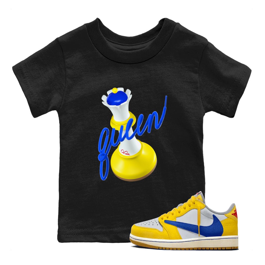 1s Travis Scott Canary shirt to match jordans 3D Queen sneaker tees Air Jordan 1 Travis Scott Canary SNRT sneaker release tees baby toddler Black 1 cotton Shirt