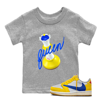1s Travis Scott Canary shirt to match jordans 3D Queen sneaker tees Air Jordan 1 Travis Scott Canary SNRT sneaker release tees baby toddler Heather Grey 1 cotton Shirt