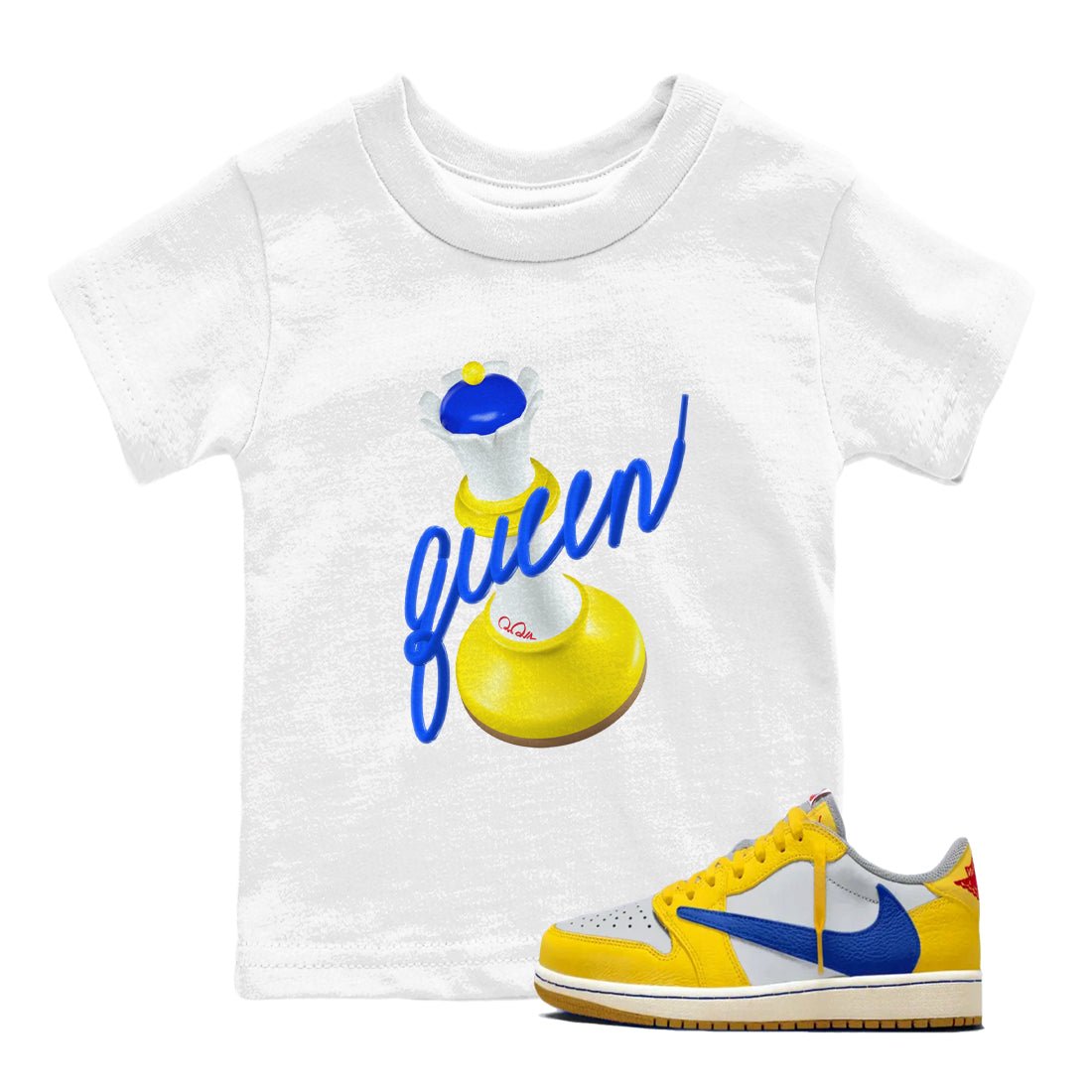 1s Travis Scott Canary shirt to match jordans 3D Queen sneaker tees Air Jordan 1 Travis Scott Canary SNRT sneaker release tees baby toddler White 1 cotton Shirt