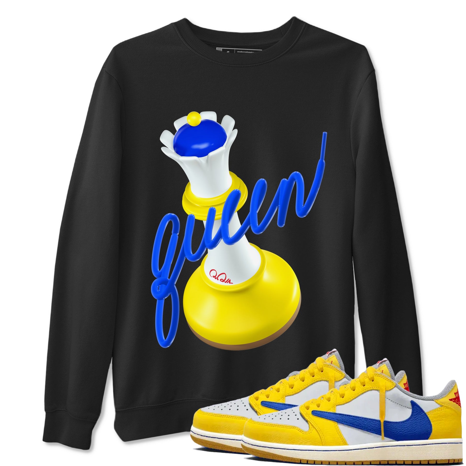 1s Travis Scott Canary shirt to match jordans 3D Queen sneaker tees Air Jordan 1 Travis Scott Canary SNRT Sneaker Release Tees unisex cotton Black 1 crew neck shirt