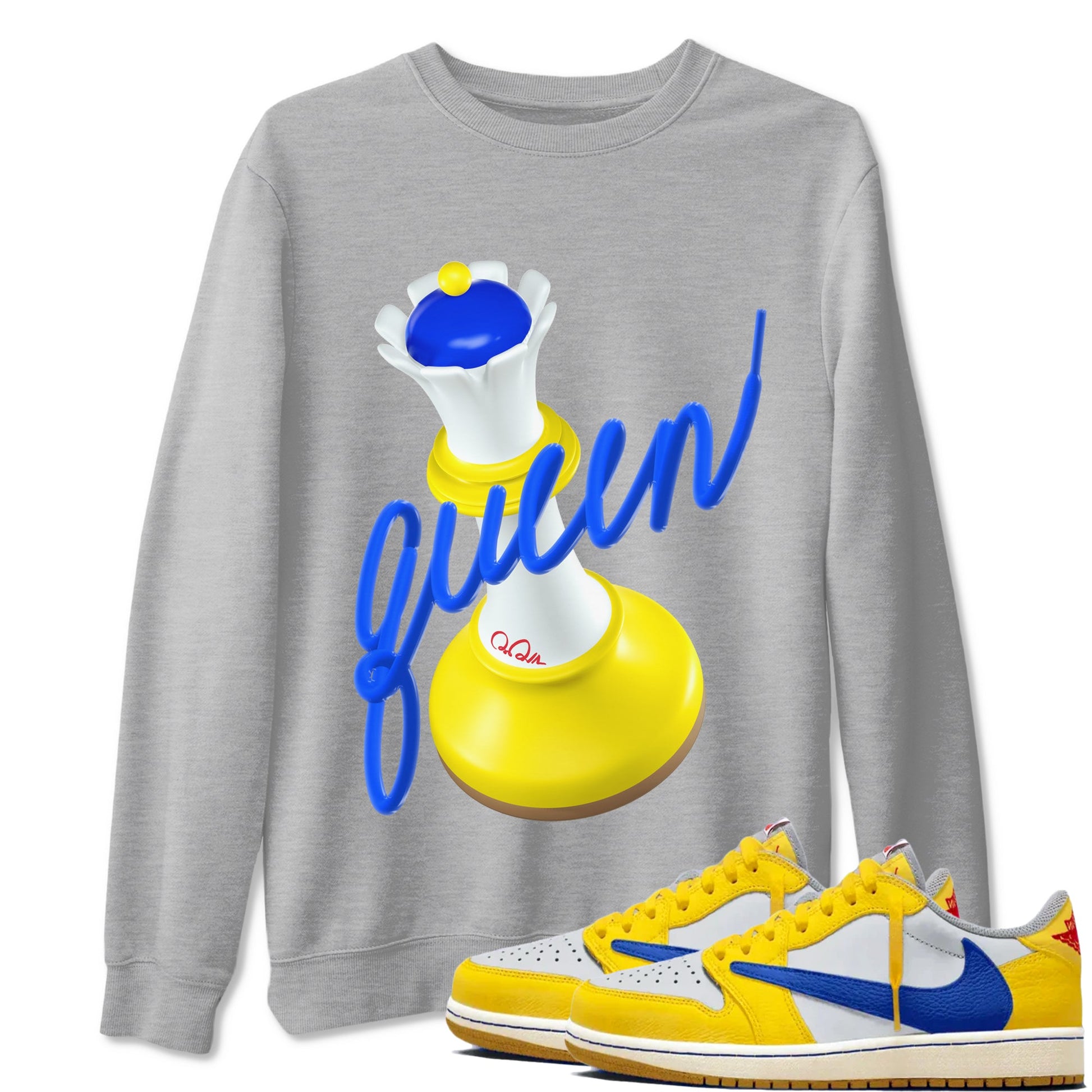 1s Travis Scott Canary shirt to match jordans 3D Queen sneaker tees Air Jordan 1 Travis Scott Canary SNRT Sneaker Release Tees unisex cotton Heather Grey 1 crew neck shirt