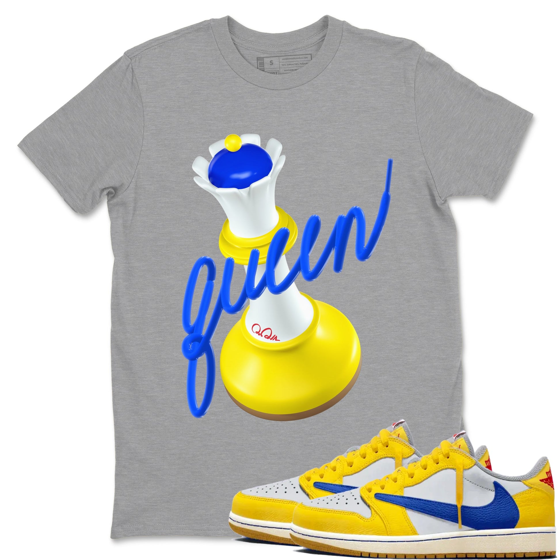 1s Travis Scott Canary shirt to match jordans 3D Queen sneaker tees Air Jordan 1 Travis Scott Canary SNRT Sneaker Release Tees unisex cotton Heather Grey 1 crew neck shirt