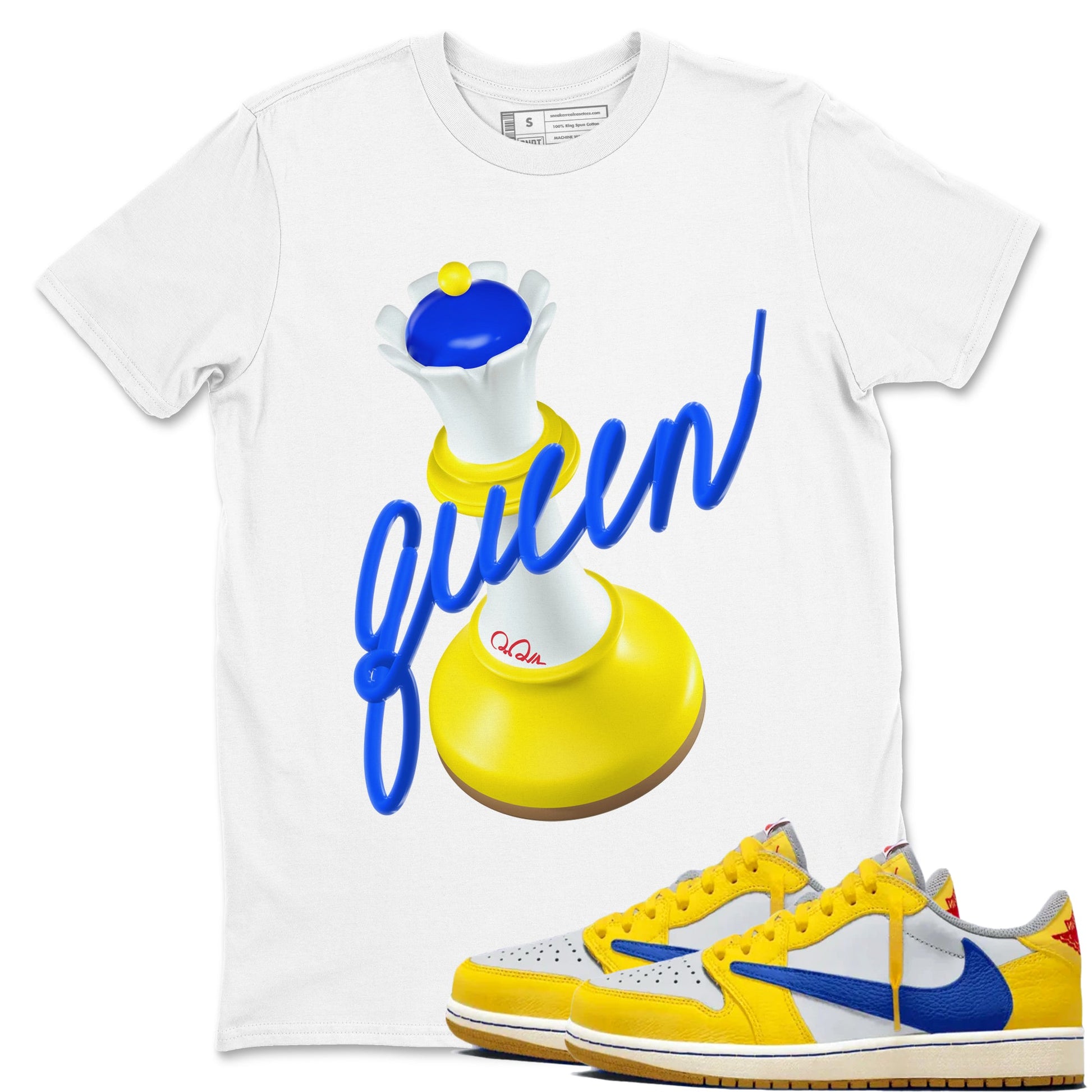 1s Travis Scott Canary shirt to match jordans 3D Queen sneaker tees Air Jordan 1 Travis Scott Canary SNRT Sneaker Release Tees unisex cotton White 1 crew neck shirt