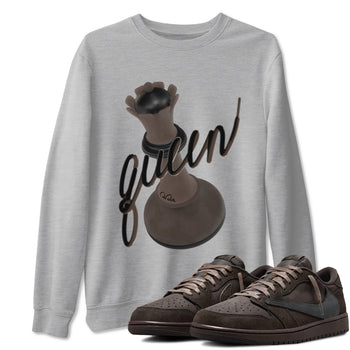 Air Jordan 1 Travis Scott Velvet Brown shirts to match jordans 3D Queen sneaker match tees Travis Scott x Air Jordan 1 Low OG Velvet Brown best t shirts to wear with jordans SNRT Sneaker Tees unisex cotton Heather Grey 1 shirts