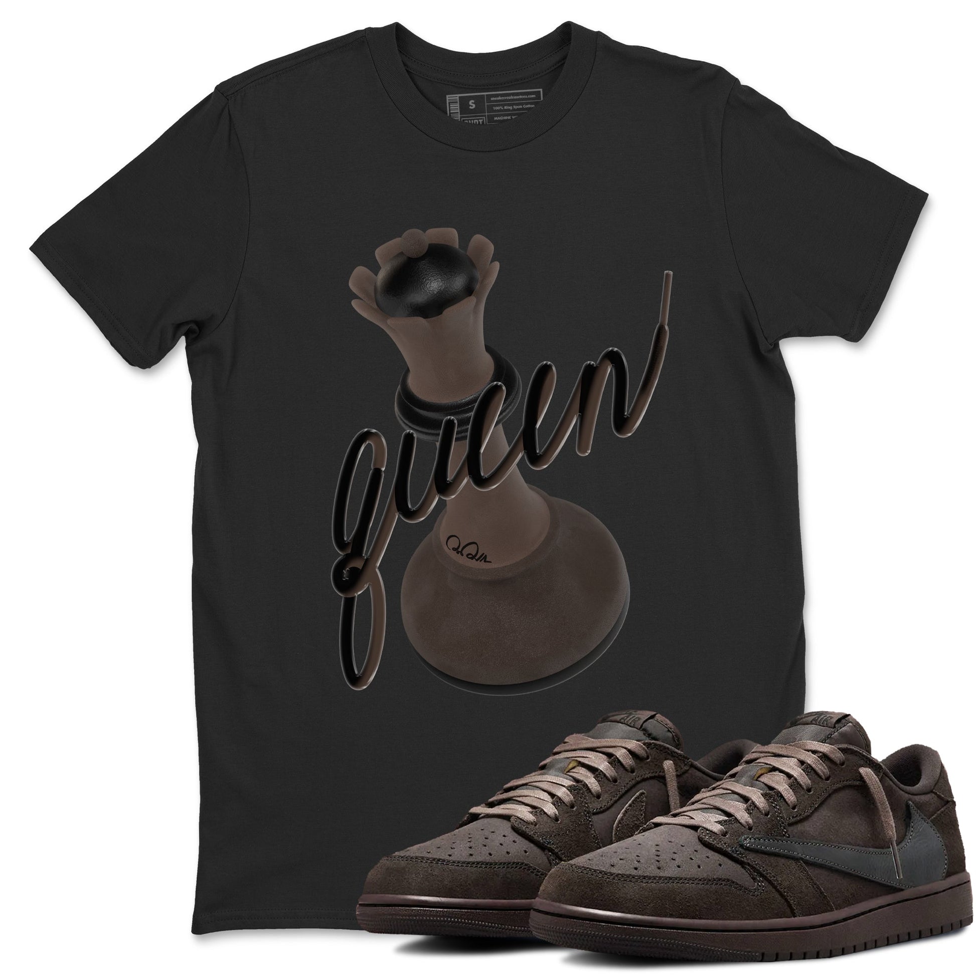 Air Jordan 1 Travis Scott Velvet Brown shirts to match jordans 3D Queen sneaker match tees Travis Scott x Air Jordan 1 Low OG Velvet Brown best t shirts to wear with jordans SNRT Sneaker Tees unisex cotton Black 1 shirts