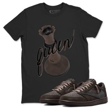 Air Jordan 1 Travis Scott Velvet Brown shirts to match jordans 3D Queen sneaker match tees Travis Scott x Air Jordan 1 Low OG Velvet Brown best t shirts to wear with jordans SNRT Sneaker Tees unisex cotton Black 1 shirts