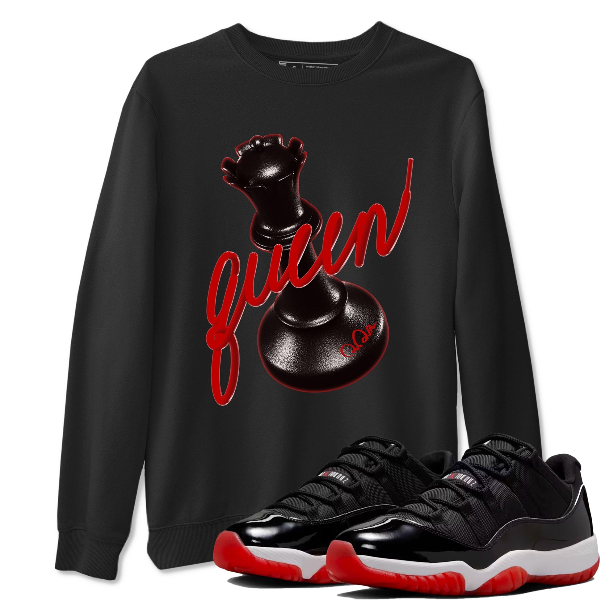 Jordan 11 Low Bred t-shirts to match jordans 3d Queen sneaker match tees Air Jordan 11 Bred graphic tee for sneakerheads SNRT Sneaker Tees unisex cotton Black 1 shirts