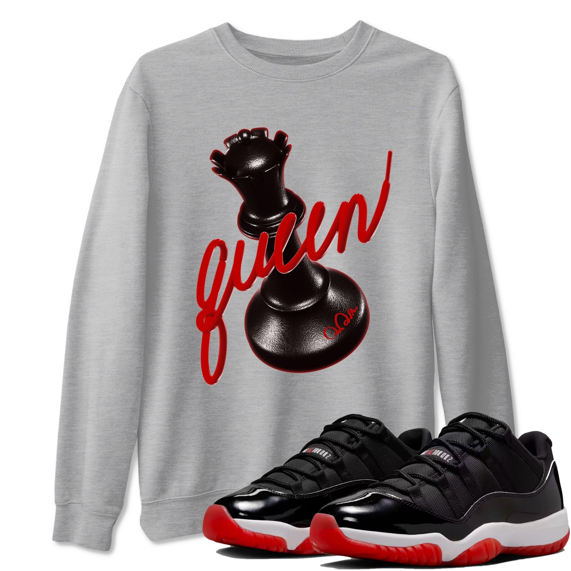 Jordan 11 Low Bred t-shirts to match jordans 3d Queen sneaker match tees Air Jordan 11 Bred graphic tee for sneakerheads SNRT Sneaker Tees unisex cotton Heather Grey 1 shirts