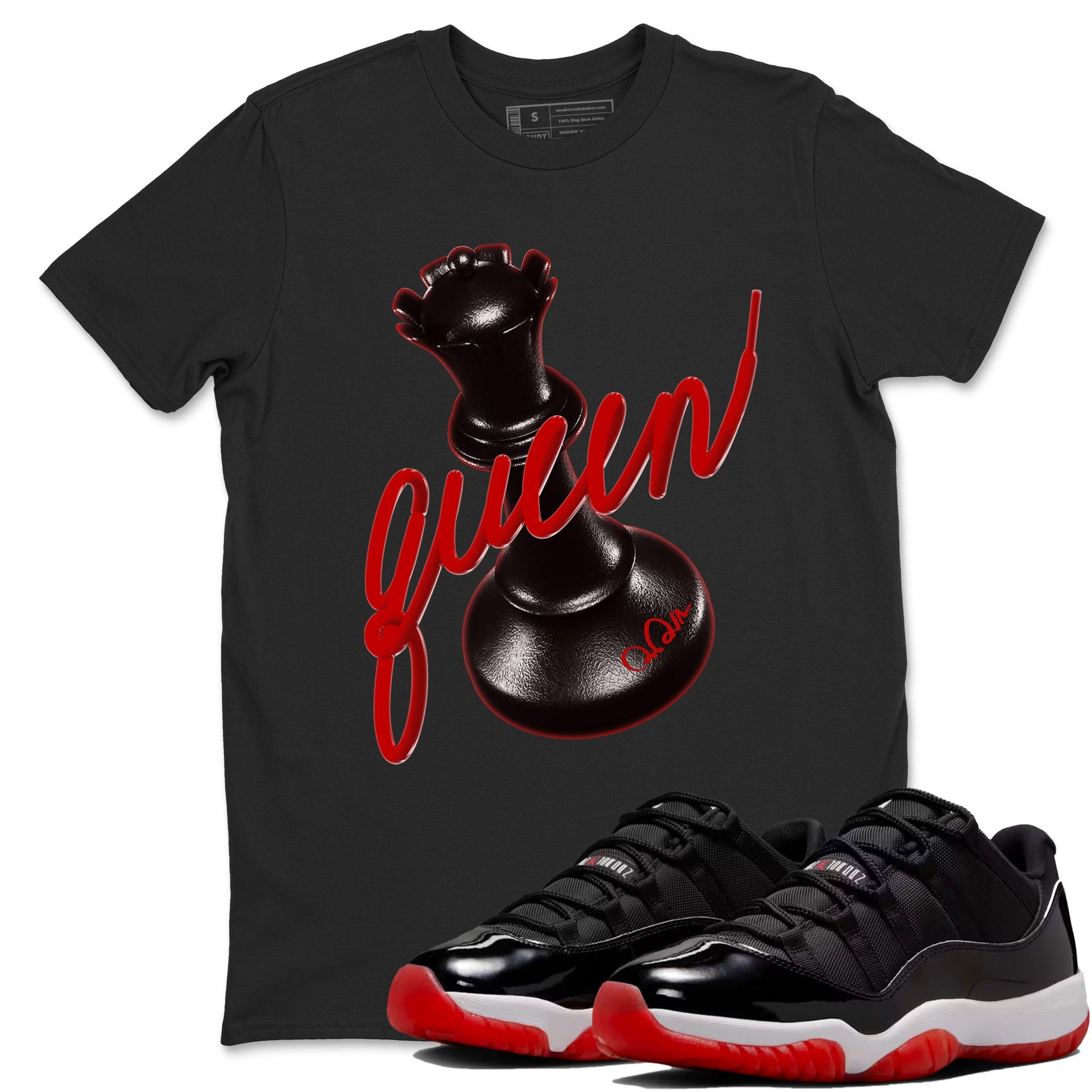 Jordan 11 Low Bred t-shirts to match jordans 3d Queen sneaker match tees Air Jordan 11 Bred graphic tee for sneakerheads SNRT Sneaker Tees unisex cotton Black 1 shirts