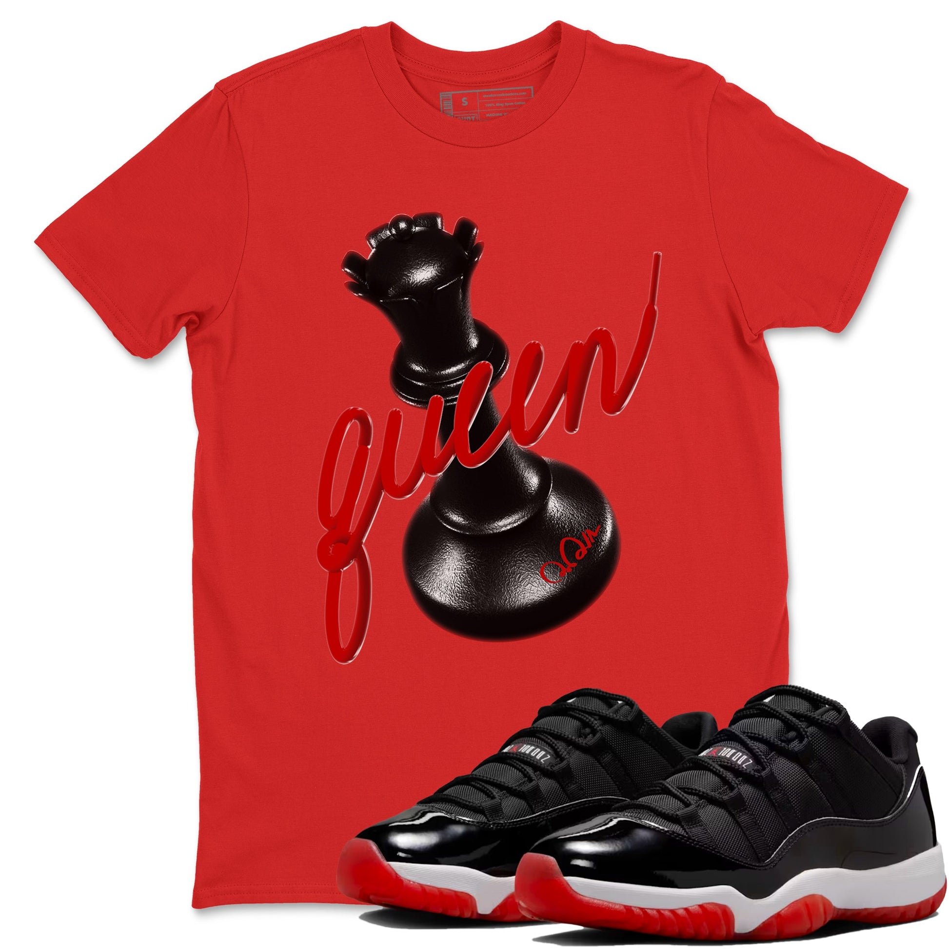 Jordan 11 Low Bred t-shirts to match jordans 3d Queen sneaker match tees Air Jordan 11 Bred graphic tee for sneakerheads SNRT Sneaker Tees unisex cotton Red 1 shirts