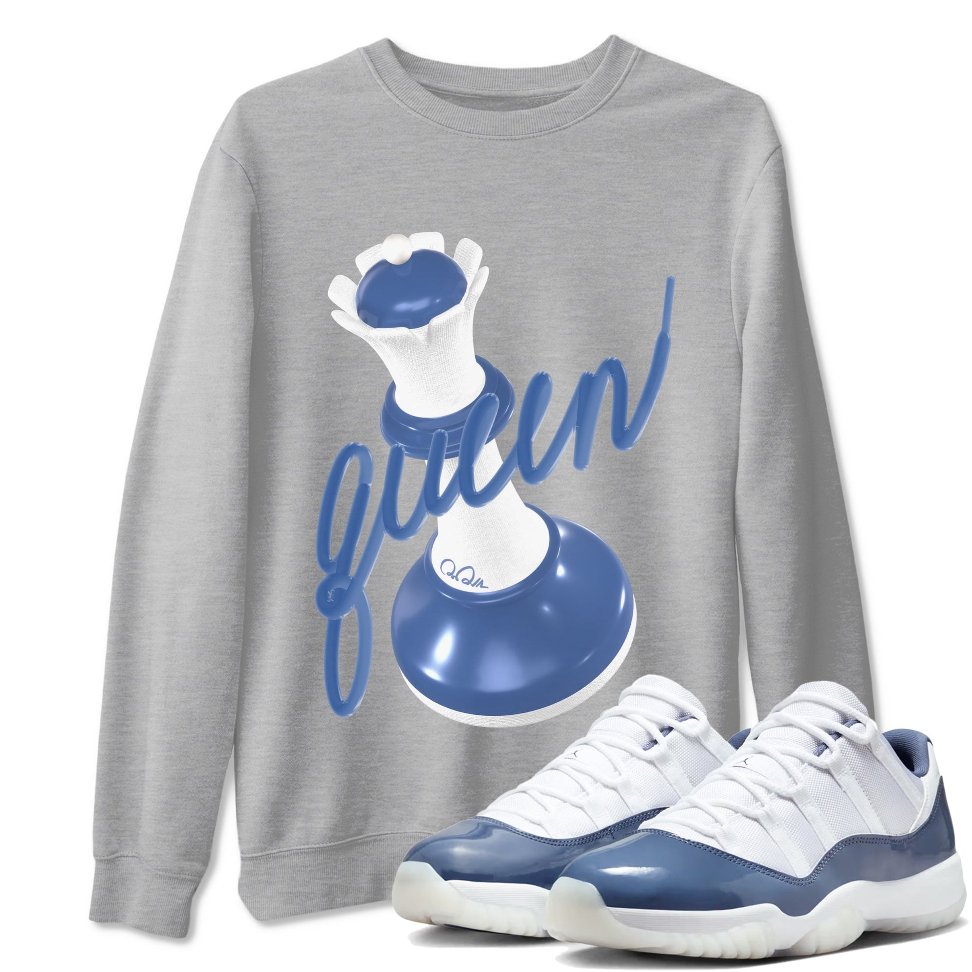 11s Diffused Blue Shirts To Match Jordans 3D Queen sneaker match tees Air Jordan 11 Diffused Blue Tee SNRT Sneaker Release Tees unisex cotton Heather Grey 1 crew neck shirts