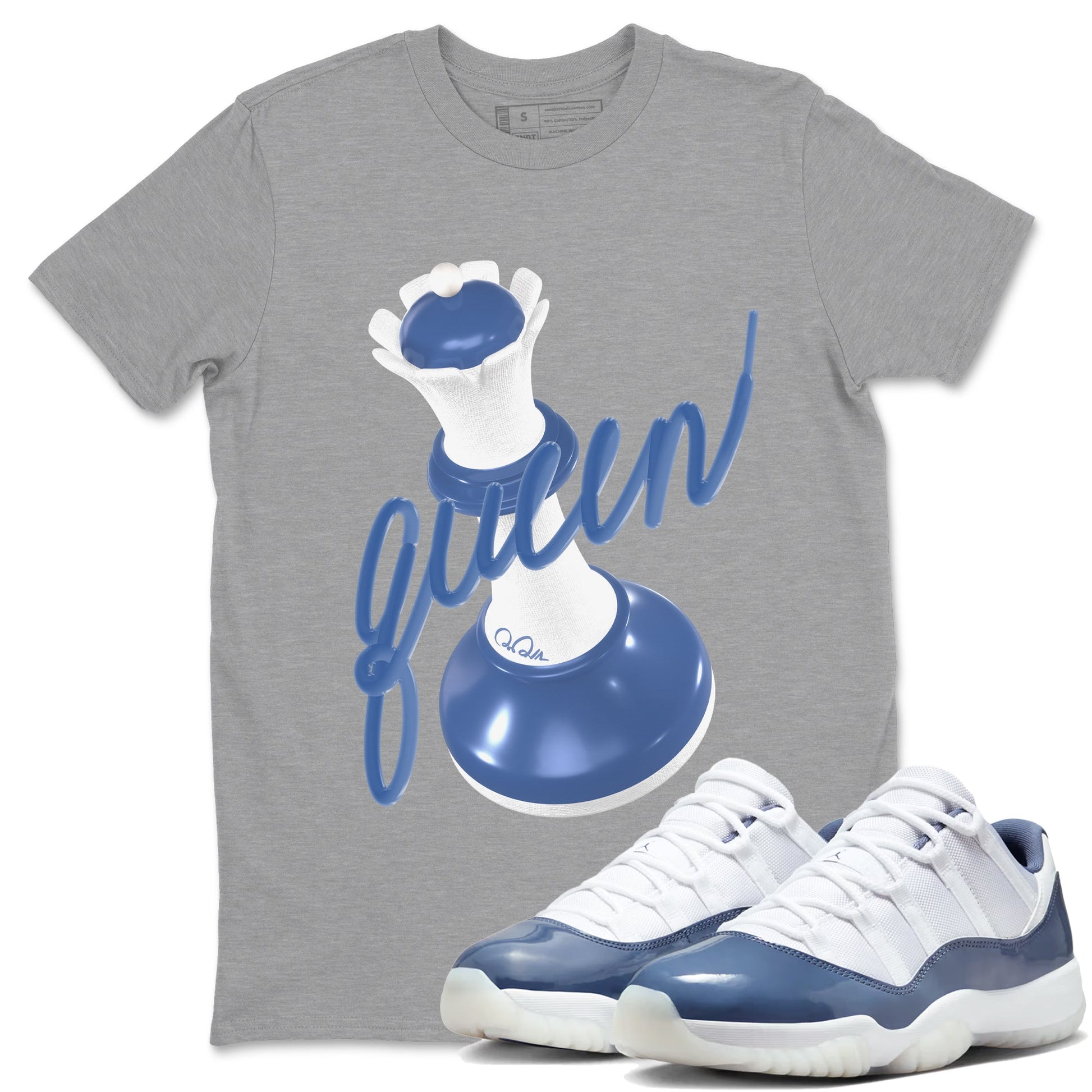 11s Diffused Blue Shirts To Match Jordans 3D Queen sneaker match tees Air Jordan 11 Diffused Blue Tee SNRT Sneaker Release Tees unisex cotton Heather Grey 1 crew neck shirts