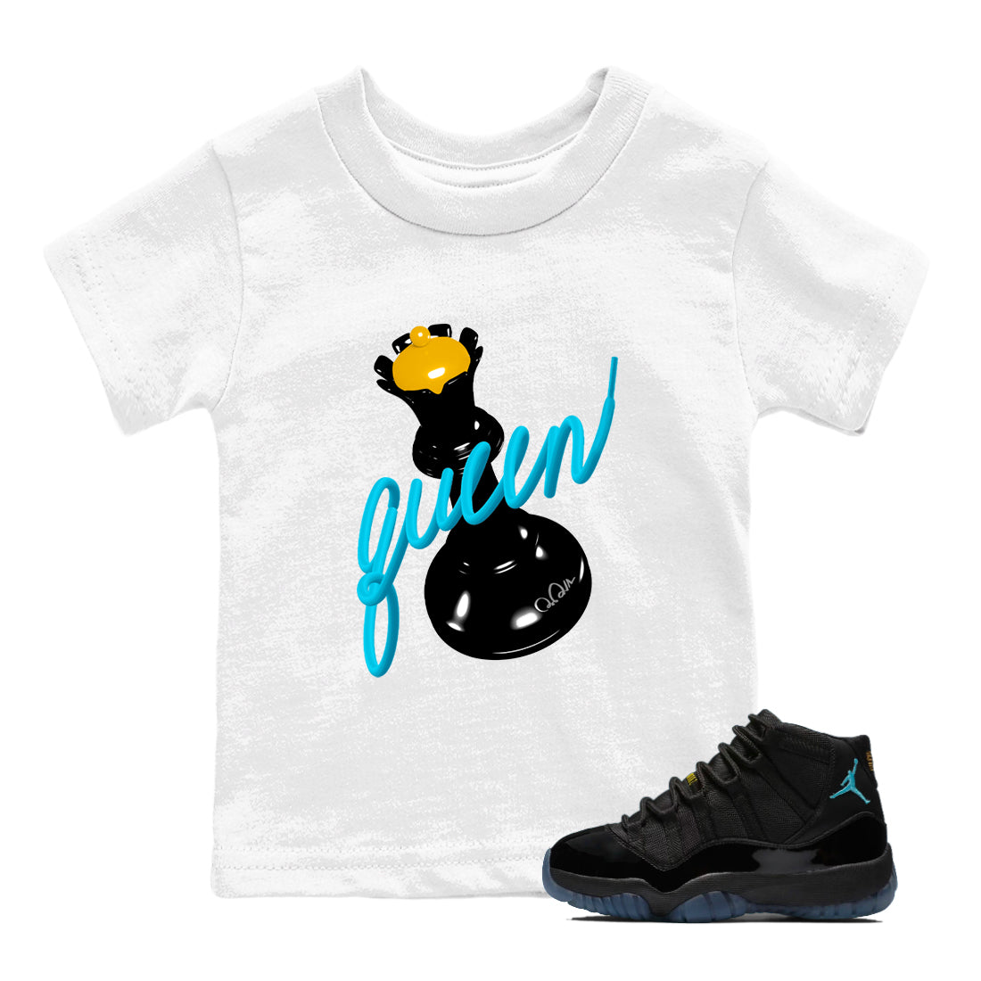 Sneaker match tees – Sneaker Tees To Match Air Jordan 11 Gamma Shoes – 3D Queen Kids T-Shirt White 1