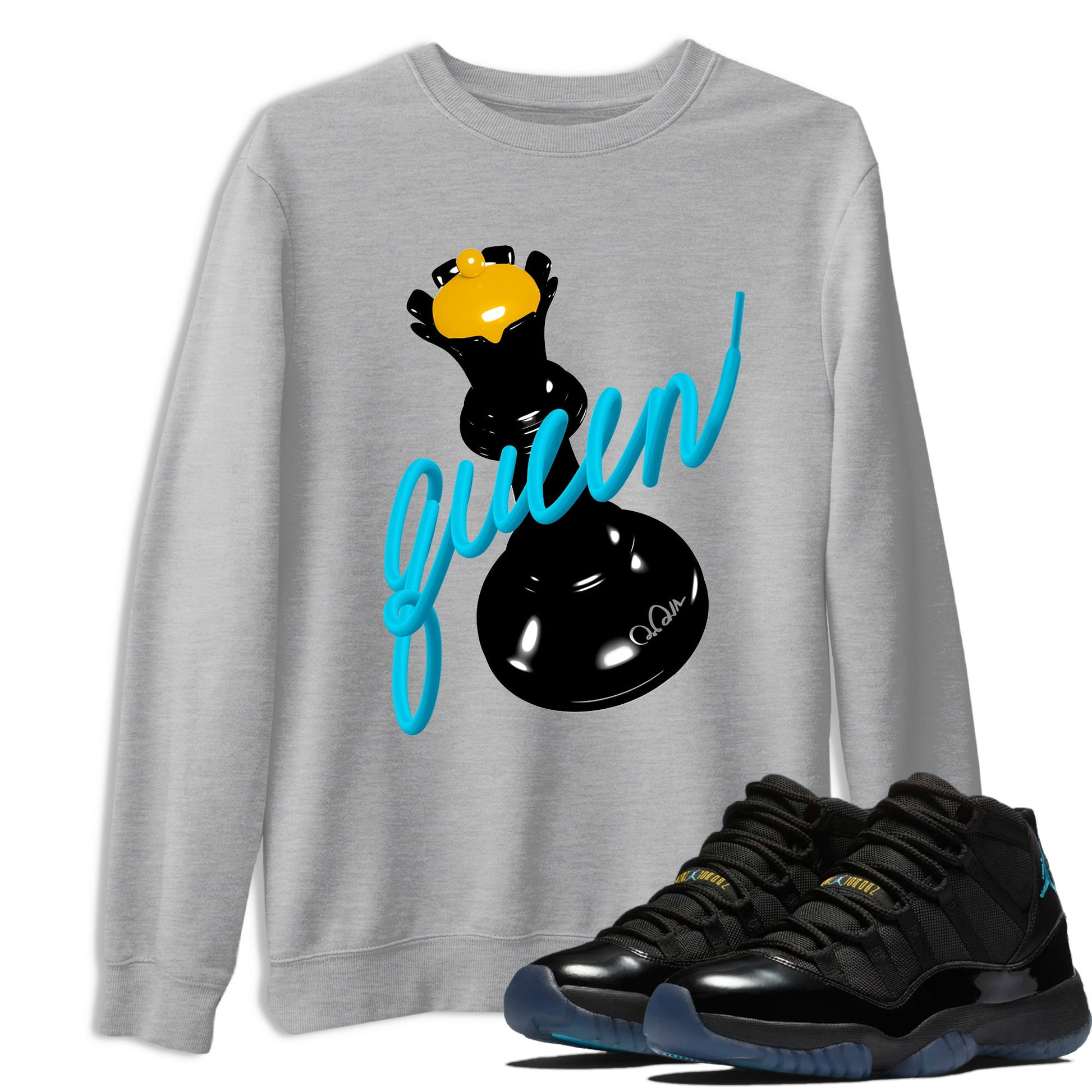 Sneaker match tees – Sneaker Tees To Match Air Jordan 11 Gamma Shoes – 3D Queen Tee Heather Grey 1