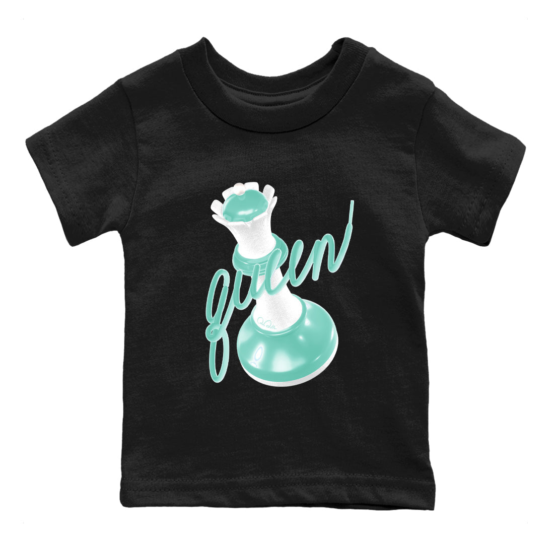 3D Queen baby and kids t-shirt crafted for little sneakerheads to shine with the Air Jordan 11 Igloo sneakers, displayed in Black 2.