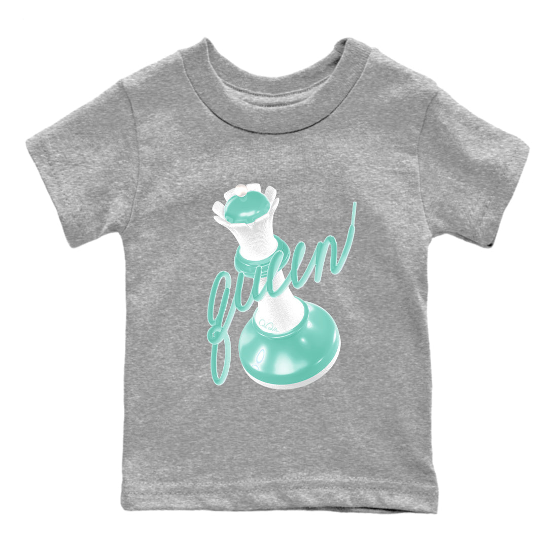 3D Queen baby and kids t-shirt crafted for little sneakerheads to shine with the Air Jordan 11 Igloo sneakers, displayed in Heather Grey 2.