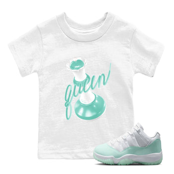 3D Queen baby and kids t-shirt crafted for little sneakerheads to shine with the Air Jordan 11 Igloo sneakers, displayed in White 1.