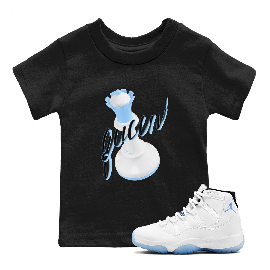 11s Retro Legend Blue shirts to match jordans 3D Queen sneaker match tees Air Jordan 11 Legend Blue best t shirts to wear with jordans SNRT Sneaker Tees Youth Baby Black 1 tee