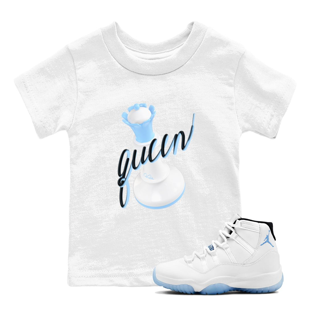 11s Retro Legend Blue shirts to match jordans 3D Queen sneaker match tees Air Jordan 11 Legend Blue best t shirts to wear with jordans SNRT Sneaker Tees Youth Baby White 1 tee